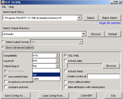 RTF TO XML Converter - output plugin